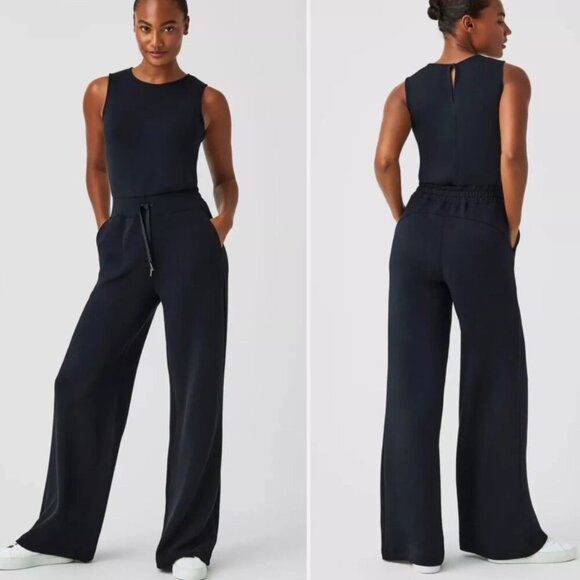 SPANX Pants - Spanx Jumpsuit Womens Air Essentails Sz 3X Black Comfort Stretch Wide Leg Boho